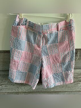 Talbots Patchwork Seersucker Shorts Sz 10P Perfect Short Patriotic Preppy (B1)